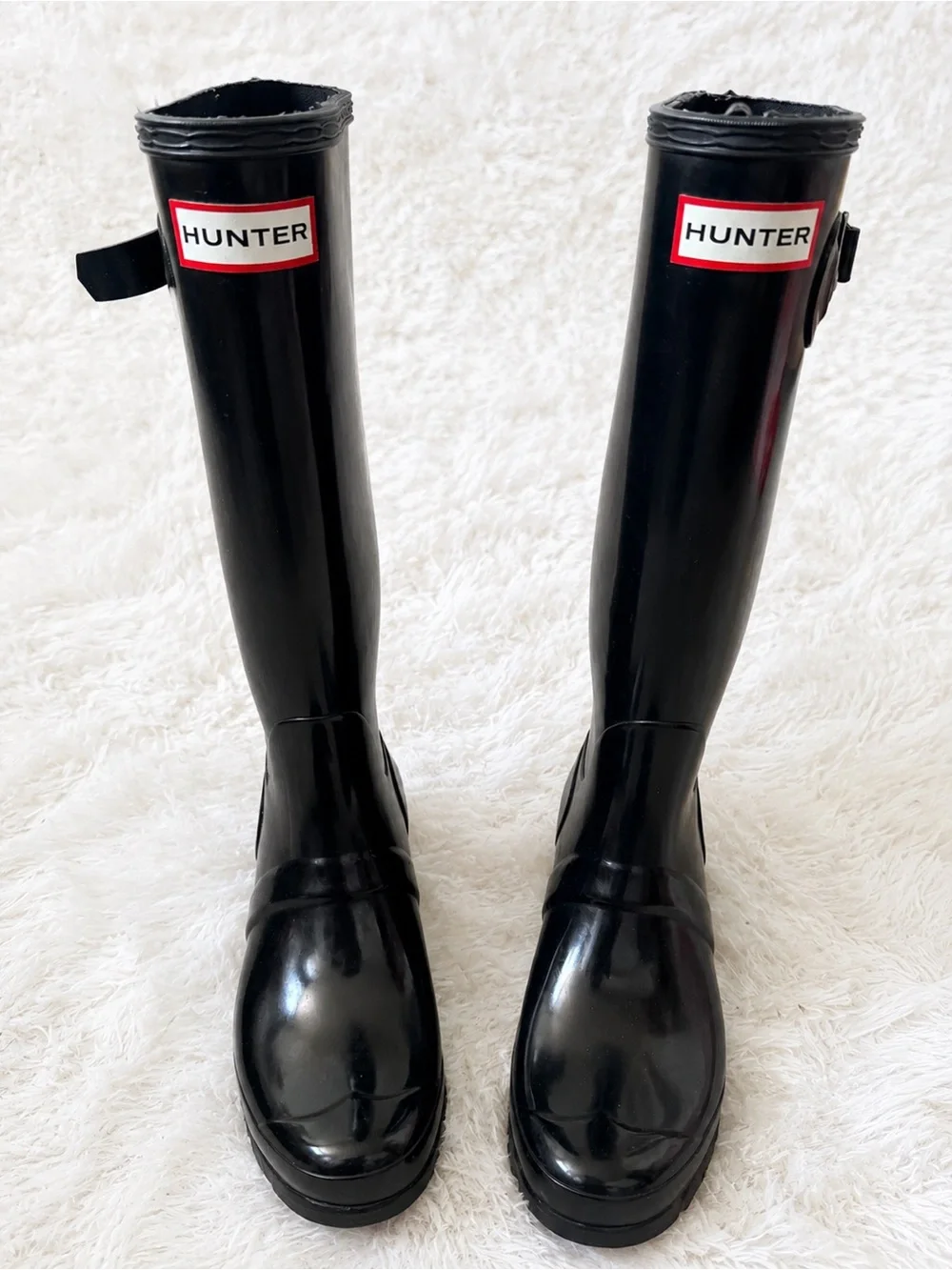 Hunter Gloss Black Tall Rubber Rain Boots with Logo